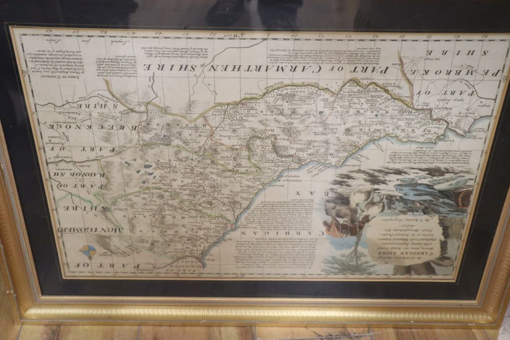 Robert Morden, two coloured engravings, Maps of Hampshire and Essex, together with a Thomas Kitchen, map of Cardigan Shire, largest